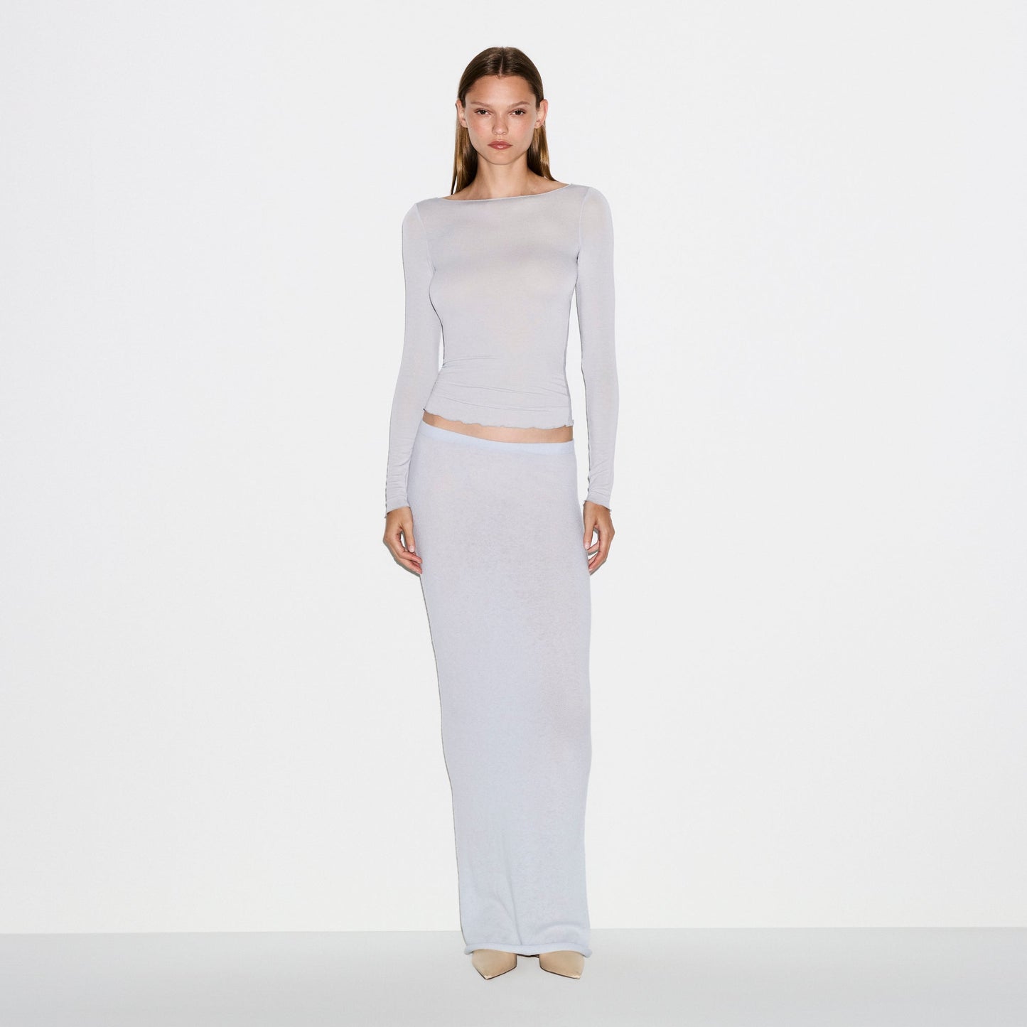SHEER MODAL LONG SLEEVE BOATNECK TOP | MIST