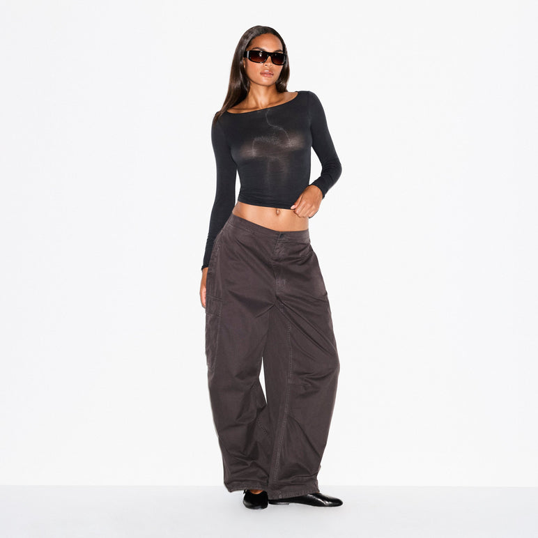 SHEER MODAL LONG SLEEVE BOATNECK TOP | ONYX