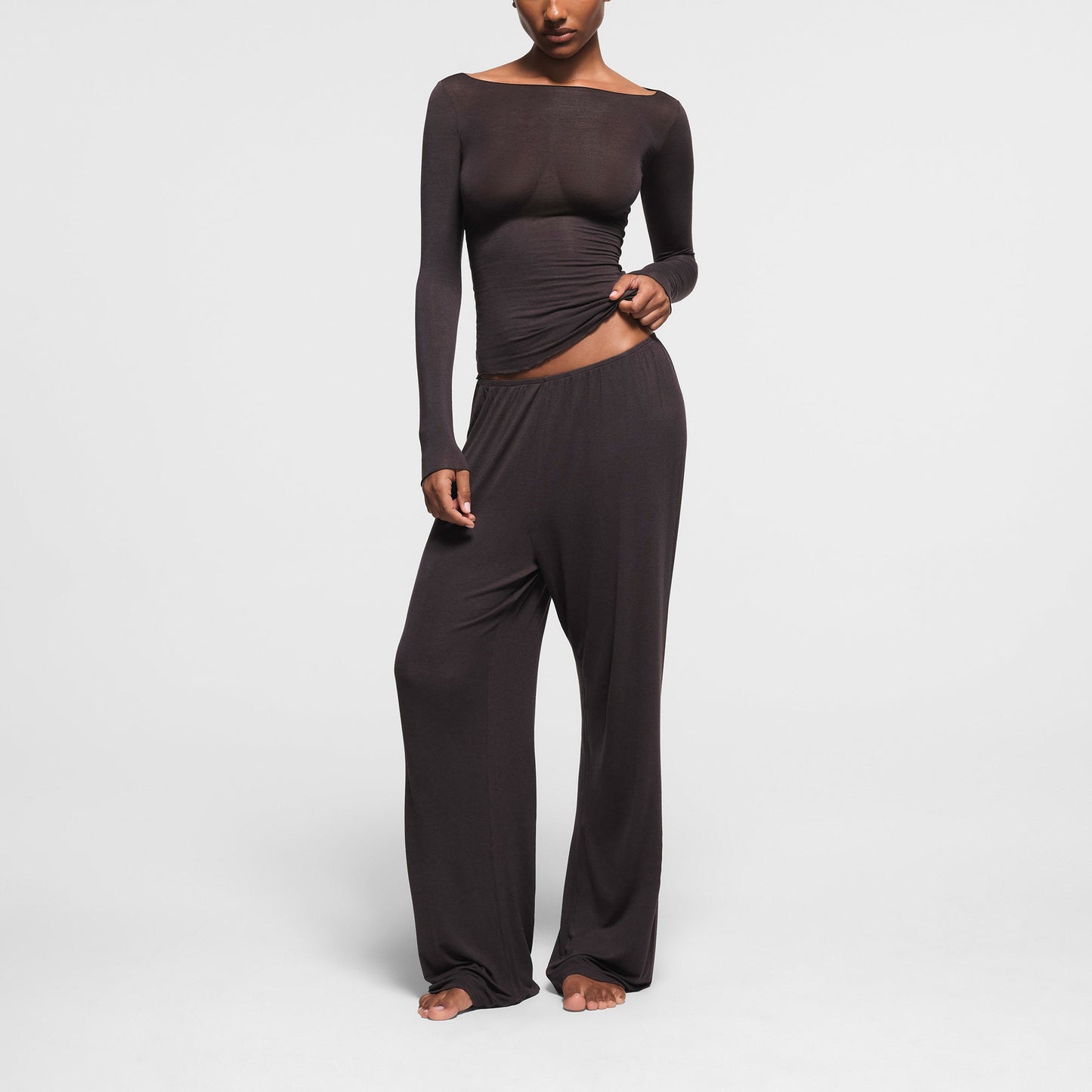SHEER MODAL LONG SLEEVE BOAT NECK TOP | PHOENIX