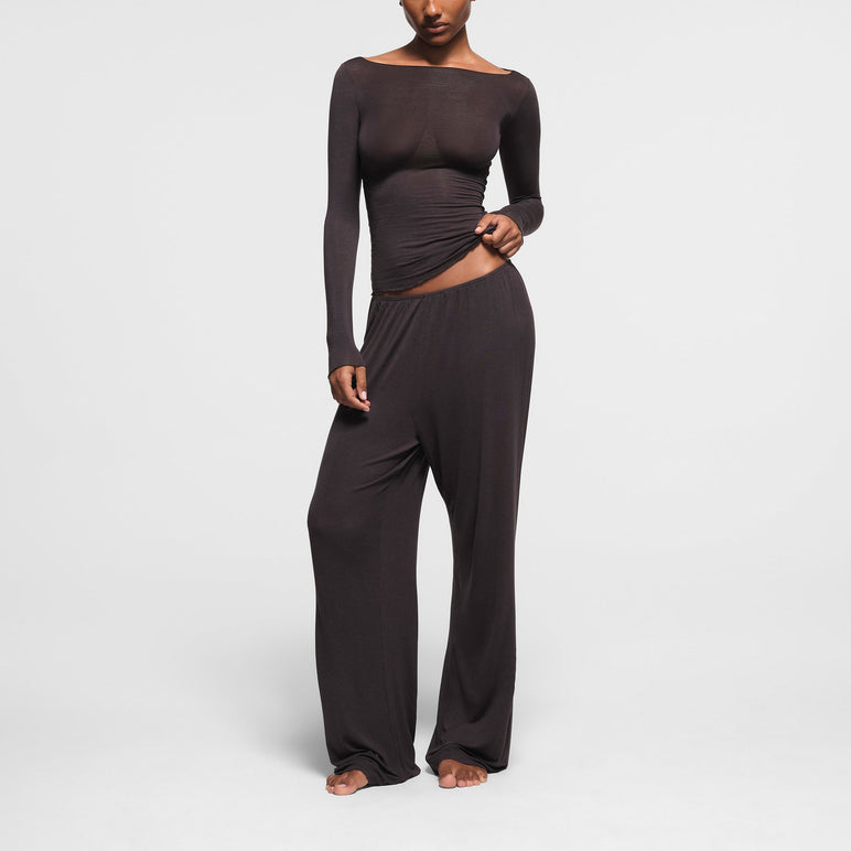 SHEER MODAL LONG SLEEVE BOAT NECK TOP | PHOENIX