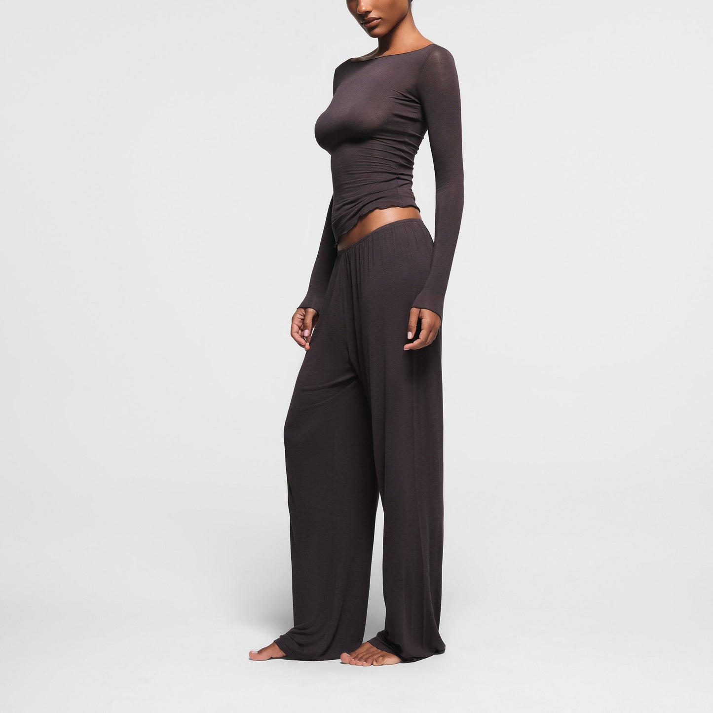 SHEER MODAL LONG SLEEVE BOAT NECK TOP | PHOENIX