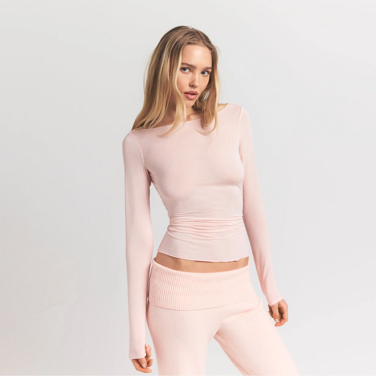SHEER MODAL LONG SLEEVE BOATNECK TOP | PRIMROSE