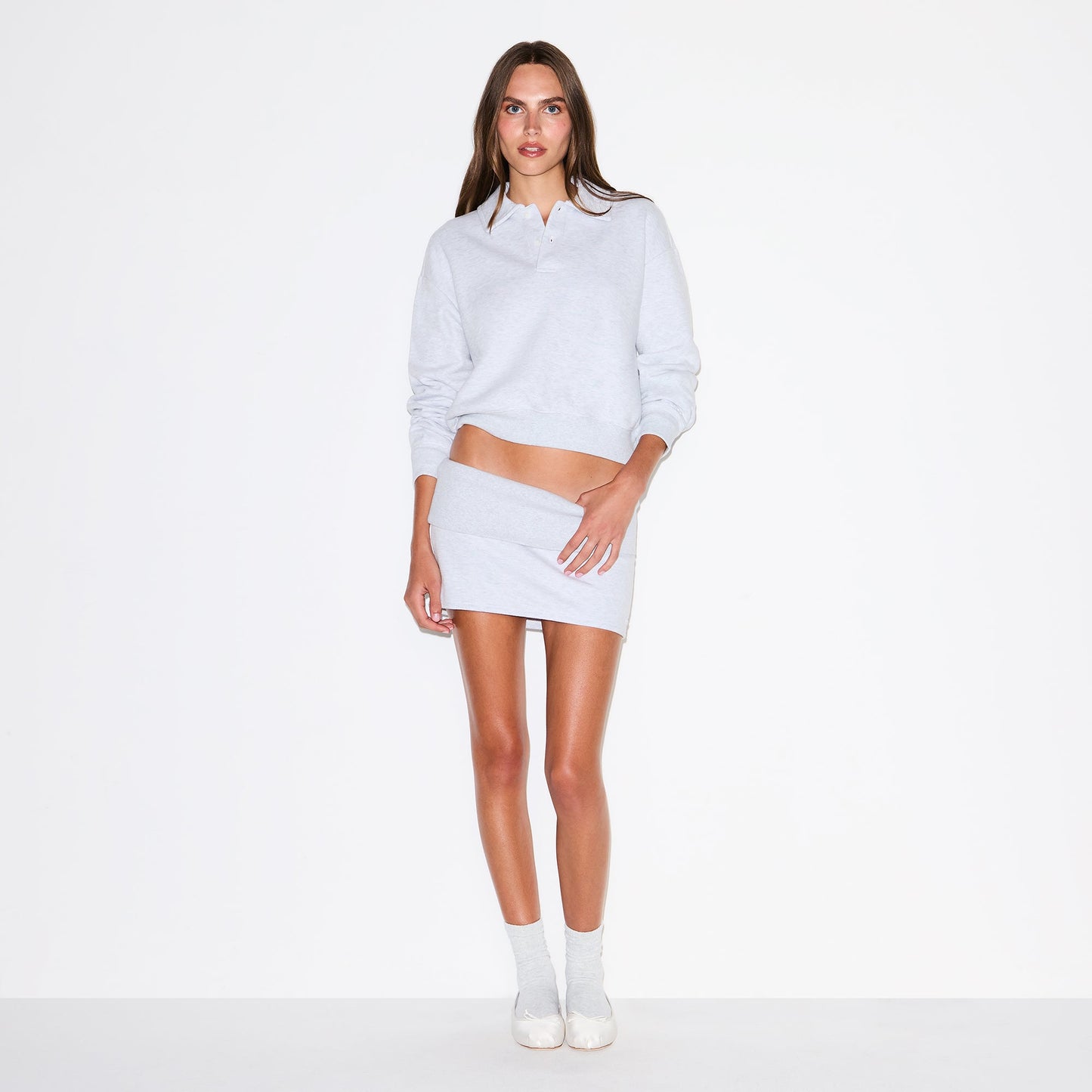 COTTON FLEECE POLO SWEATSHIRT | LIGHT HEATHER GREY