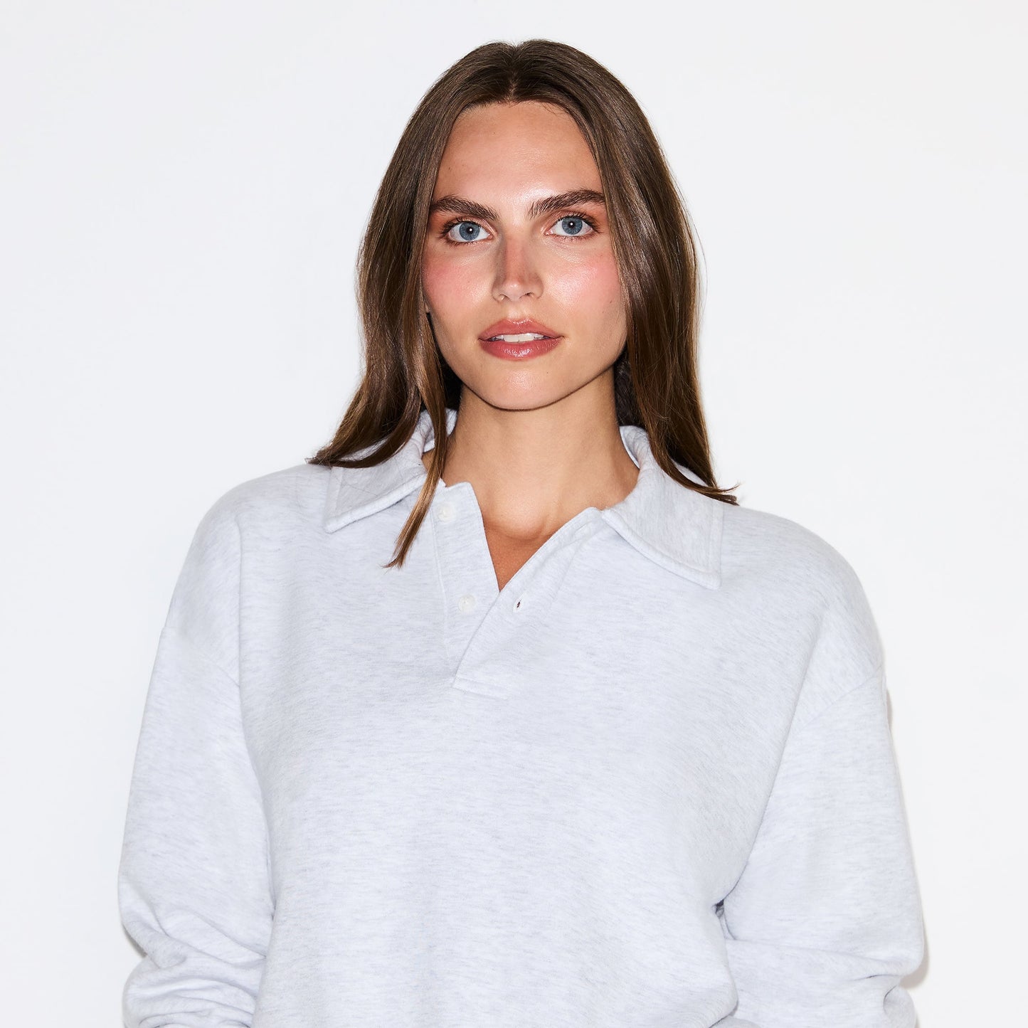 COTTON FLEECE POLO SWEATSHIRT | LIGHT HEATHER GREY