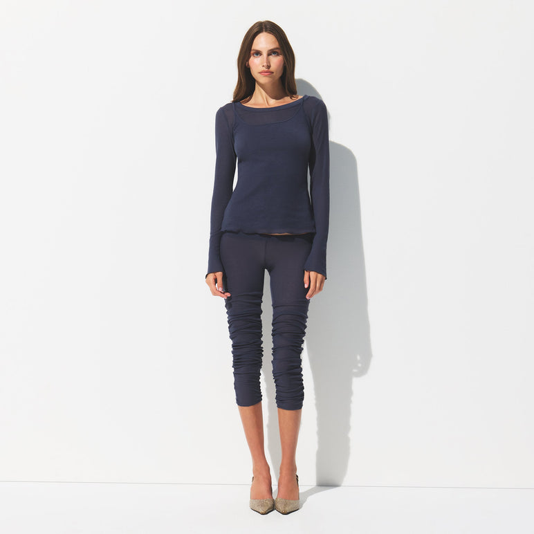 SHEER RIB LONG SLEEVE CREW NECK TOP | SLEET