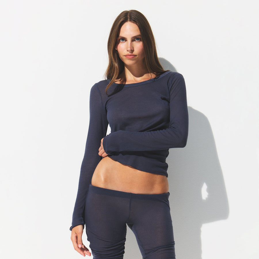 SHEER RIB LONG SLEEVE WIDE CREW | SLEET