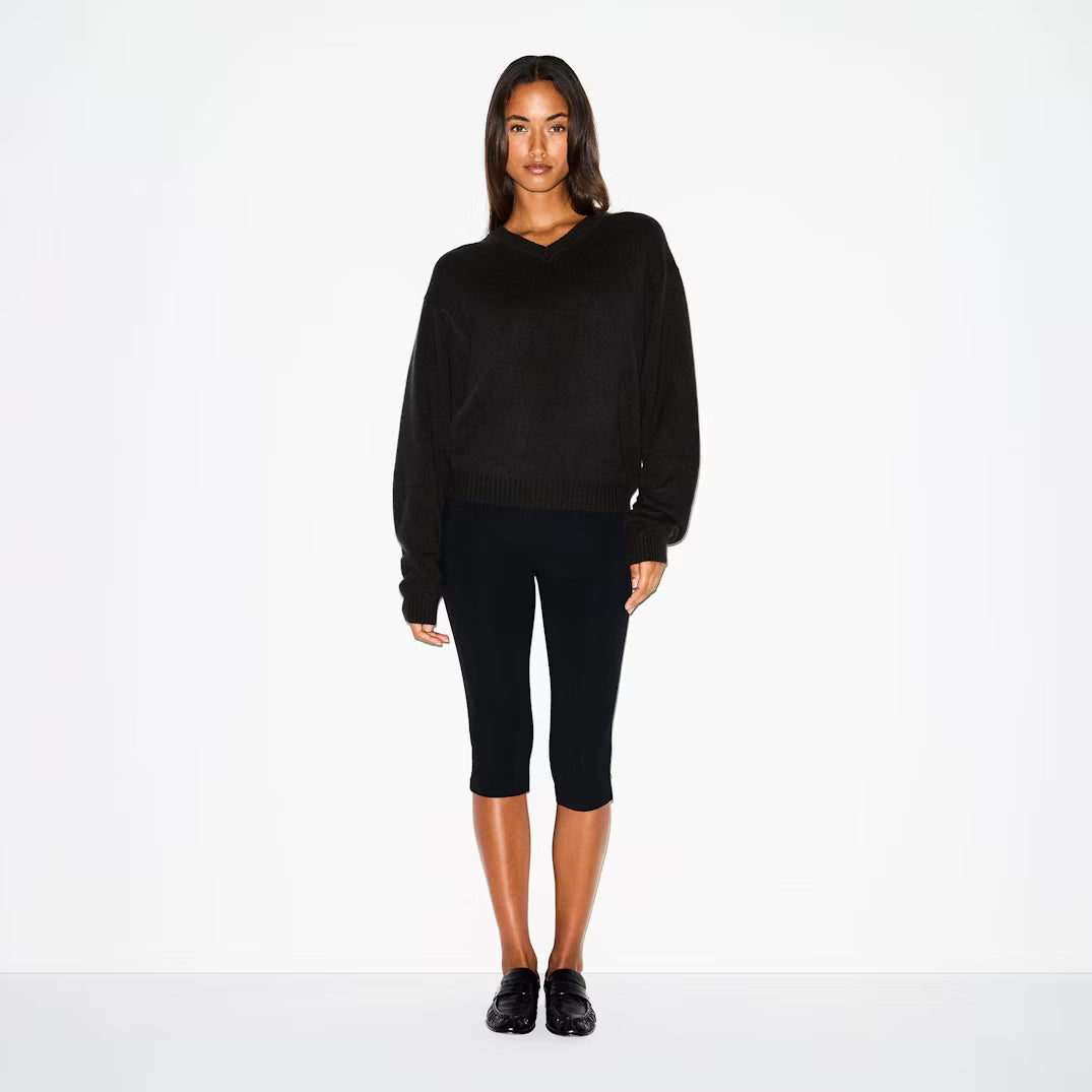 WOOL CASHMERE V NECK PULLOVER SWEATER | ONYX