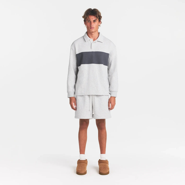 FLEECE LOUNGE MENS RUGBY POLO | LIGHT HEATHER GREY