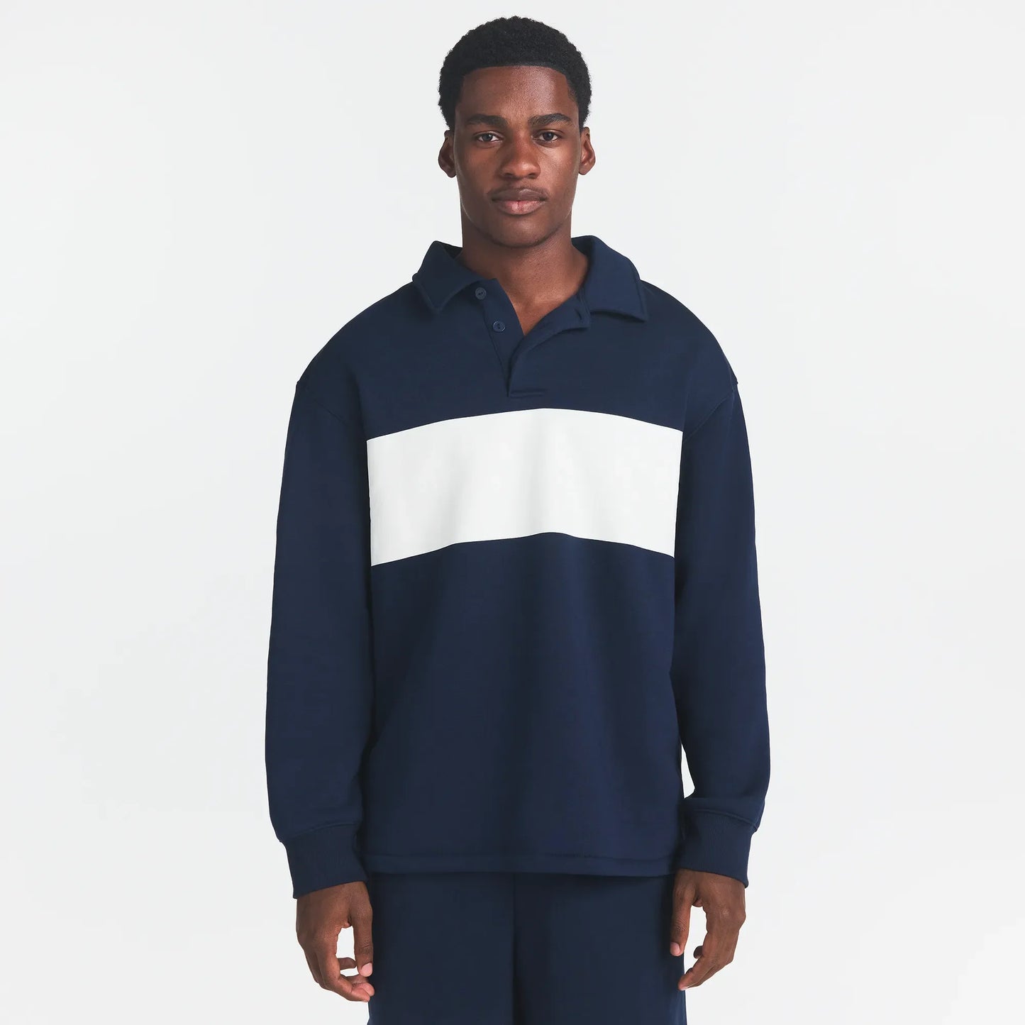 FLEECE LOUNGE MENS RUGBY POLO | NAVY