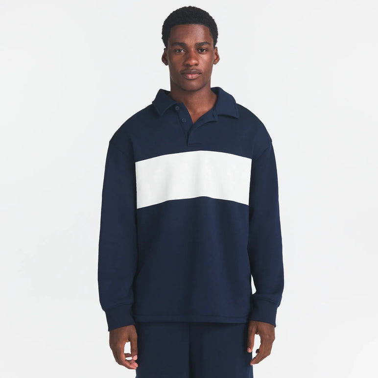 FLEECE LOUNGE MENS RUGBY POLO | NAVY