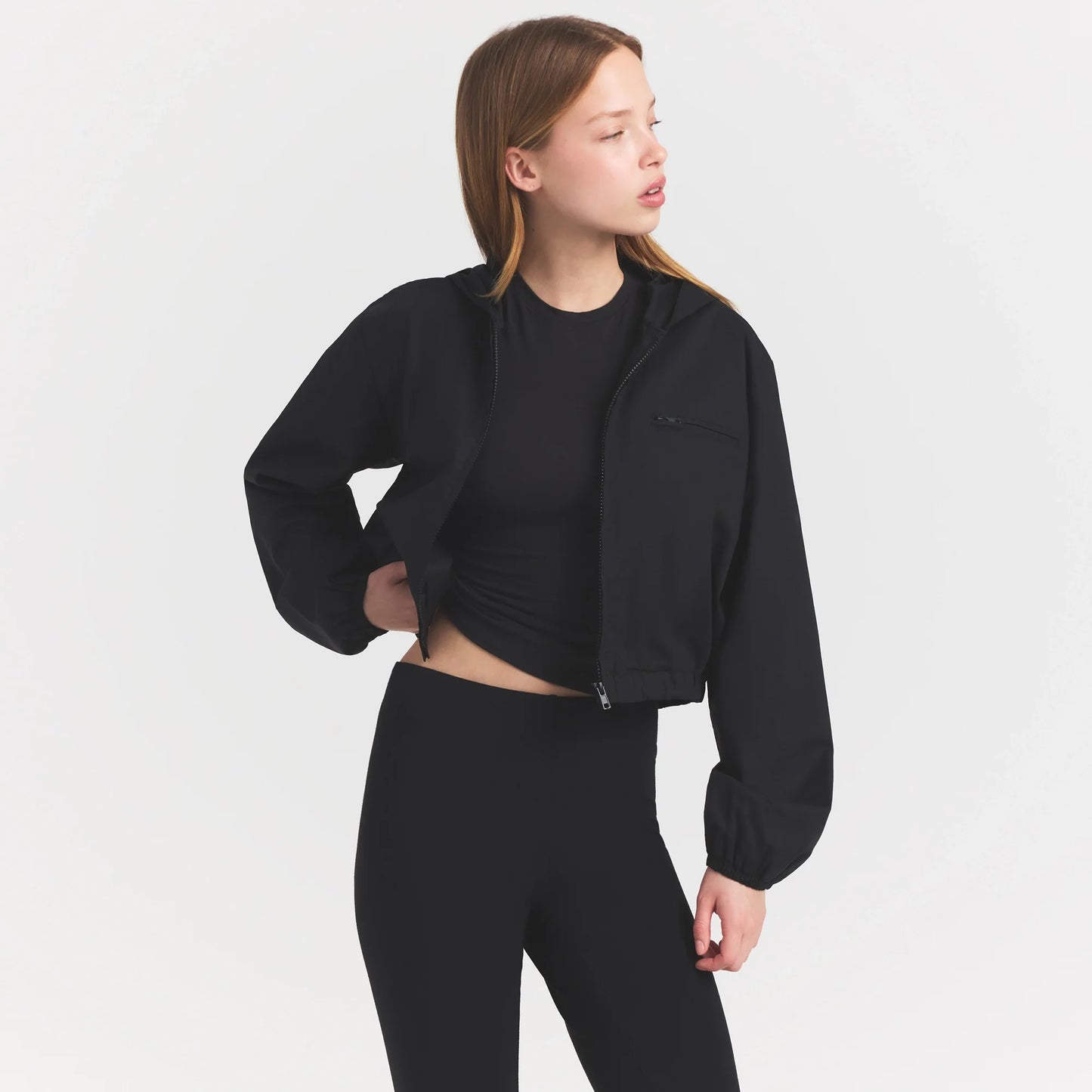 WOVEN COTTON CROPPED ZIP UP JACKET | ONYX