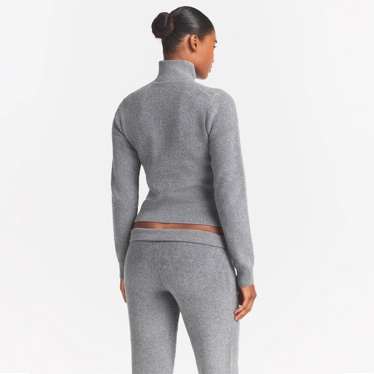 TEXTURED KNIT SHERPA ZIP UP | DARK HEATHER GREY