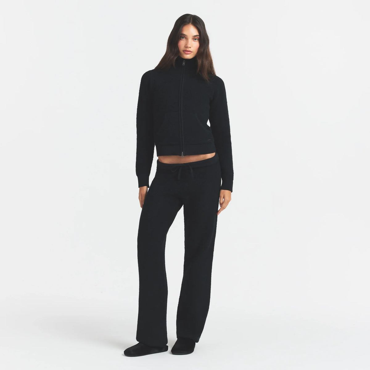 TEXTURED KNIT SHERPA ZIP UP | ONYX
