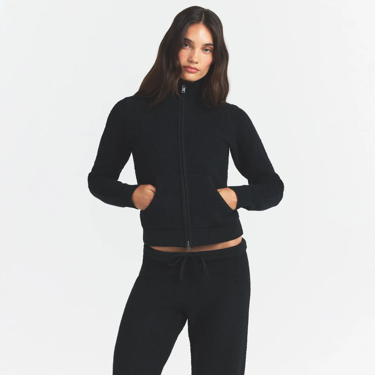 TEXTURED KNIT SHERPA ZIP UP | ONYX