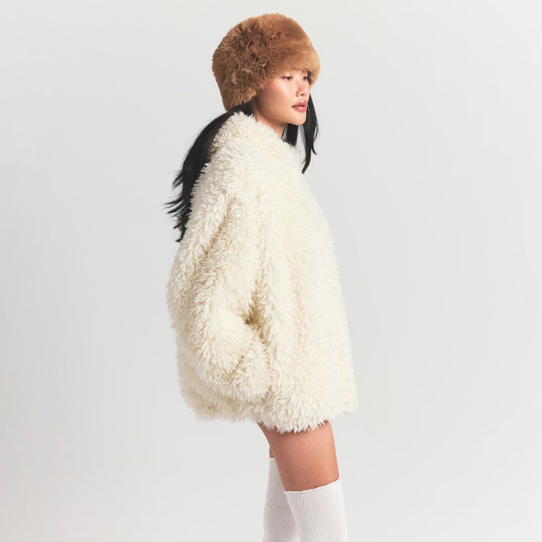 FAUX FUR HOODIE | EGRET