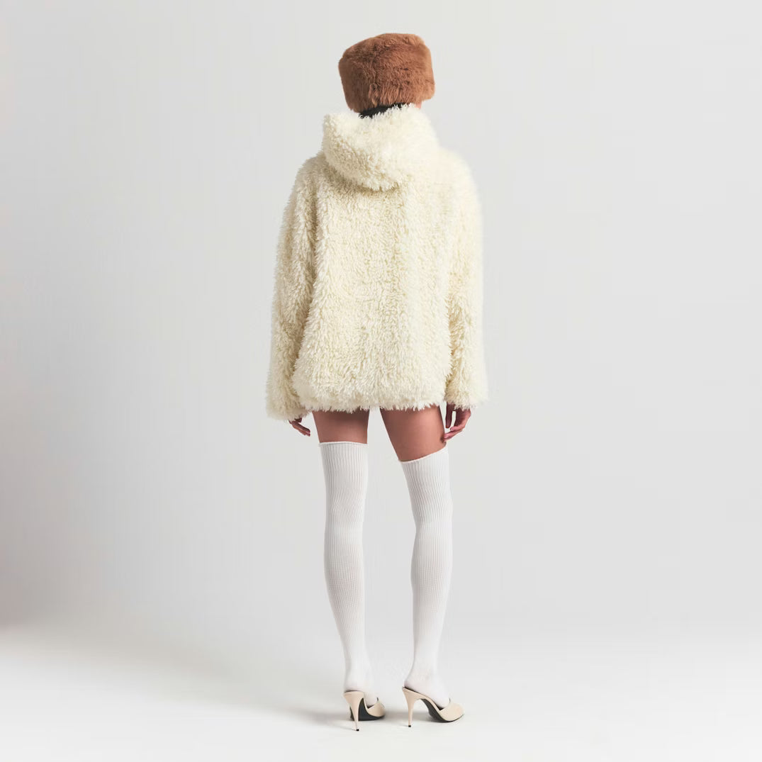 FAUX FUR HOODIE | EGRET