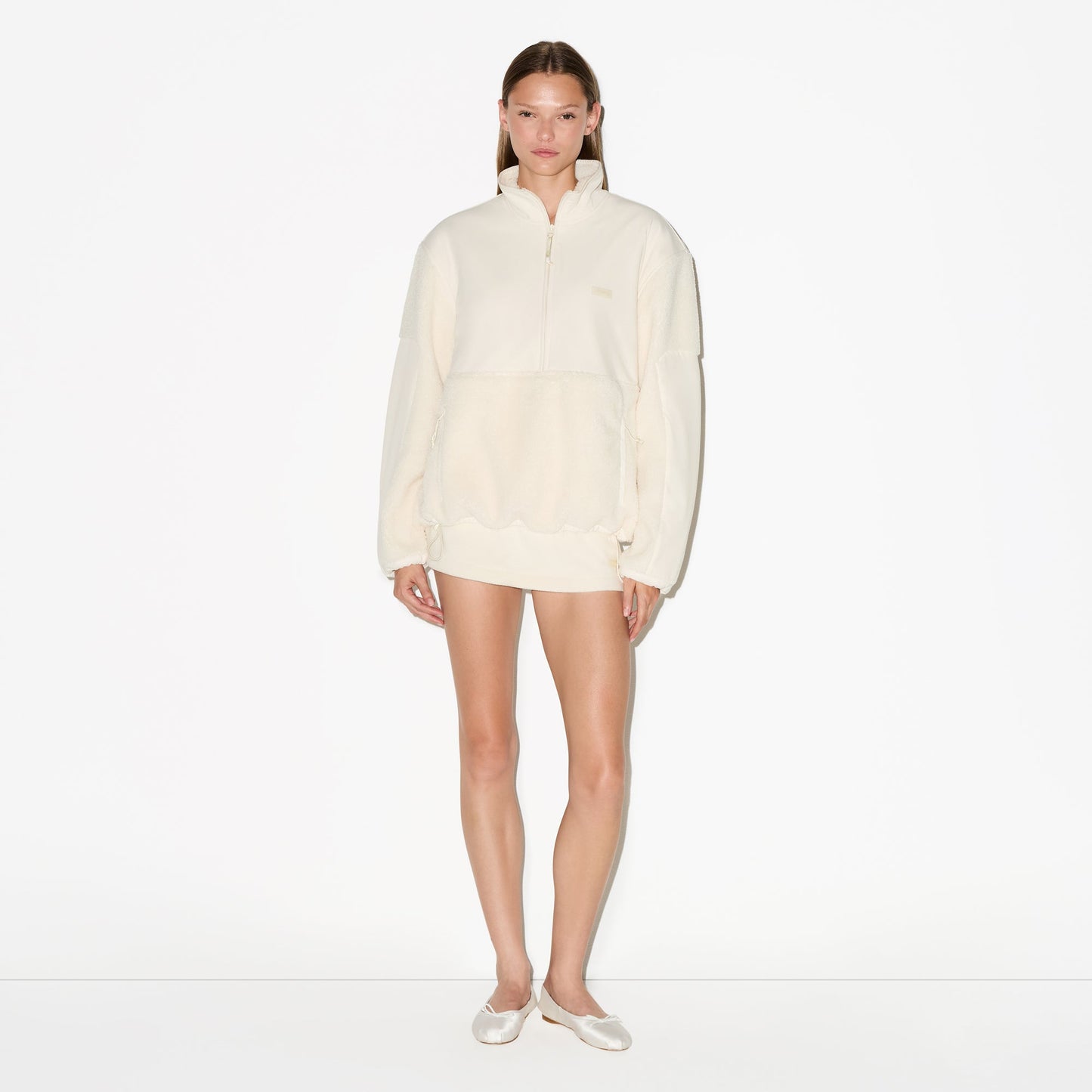 TEDDY OVERSIZED HALF ZIP UP PULLOVER | ECRU