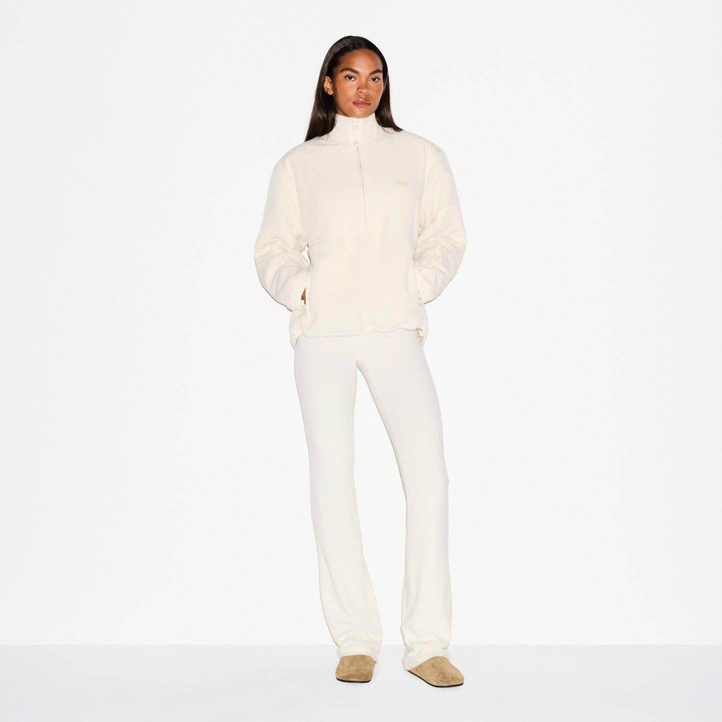 TEDDY OVERSIZED HALF ZIP UP PULLOVER | ECRU