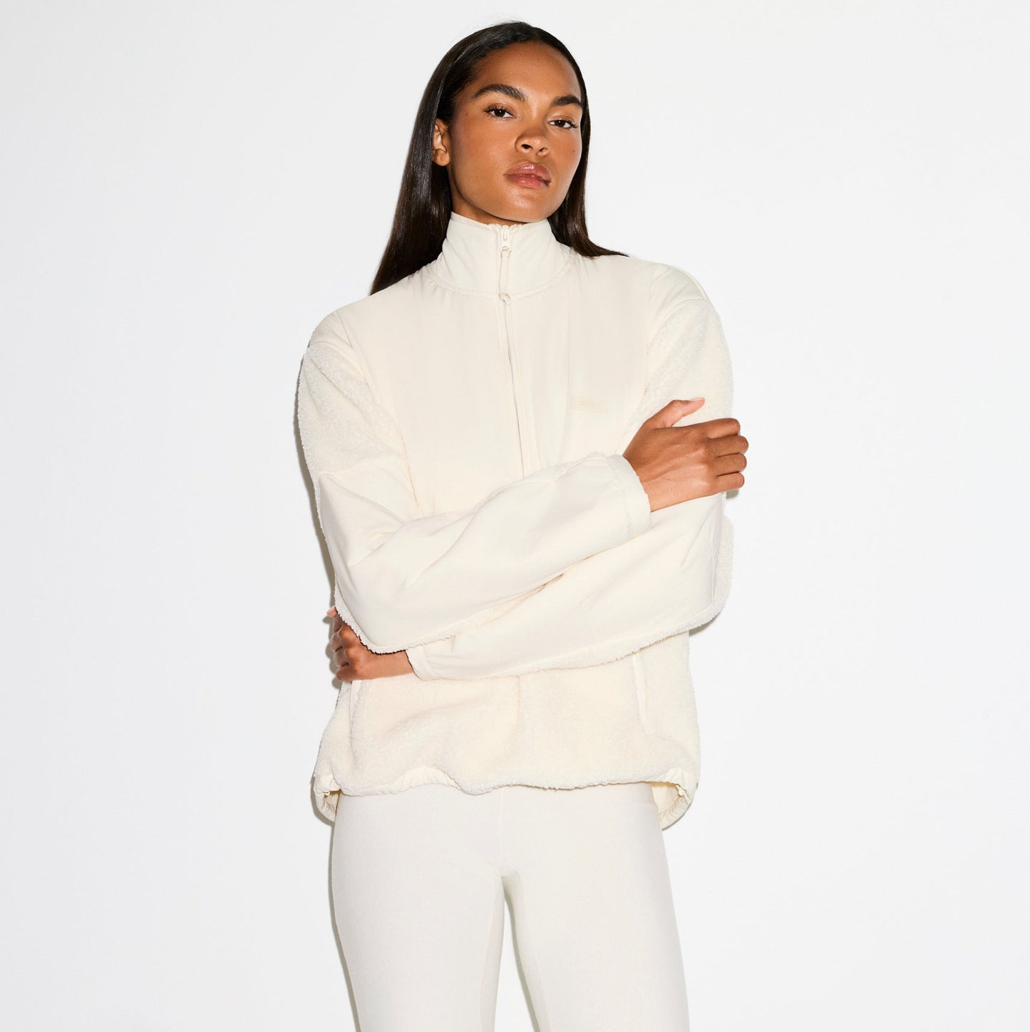 TEDDY OVERSIZED HALF ZIP UP PULLOVER | ECRU