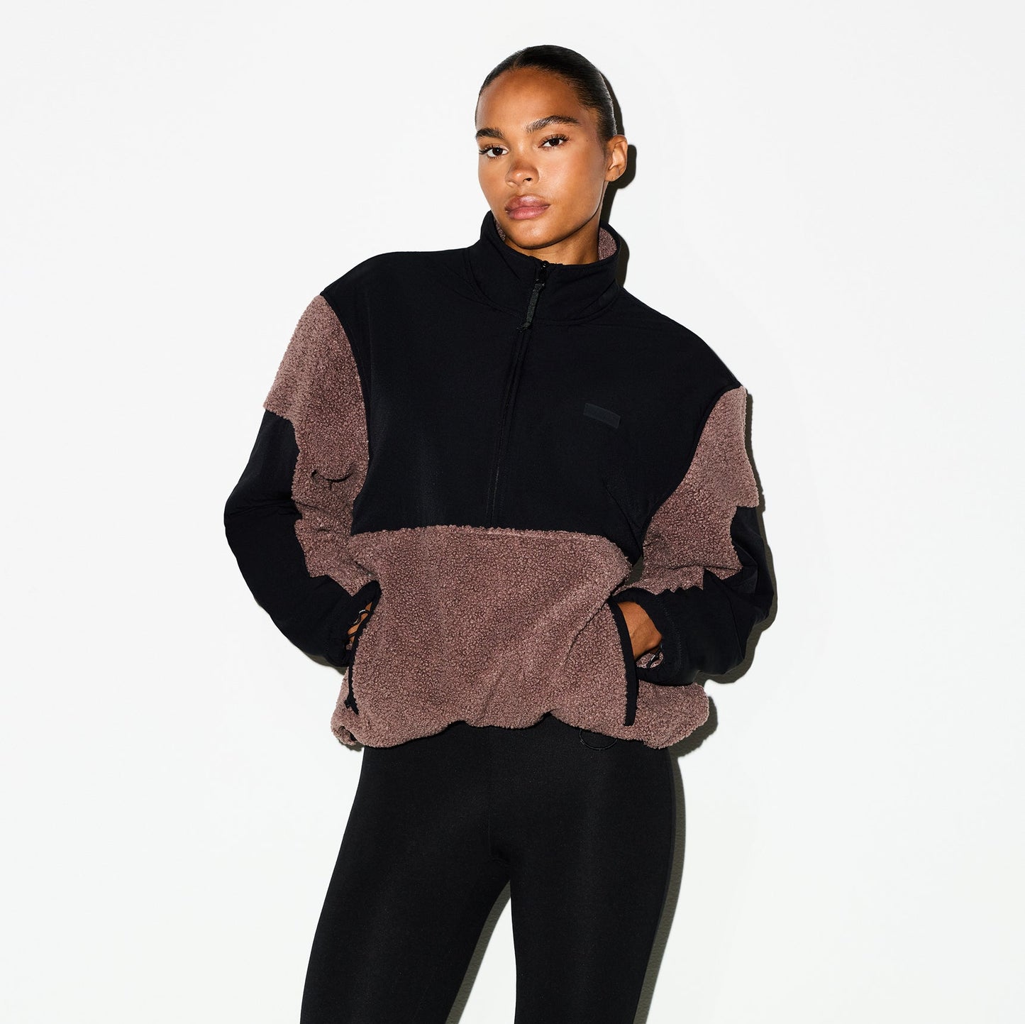 TEDDY OVERSIZED HALF ZIP UP PULLOVER | UMBER