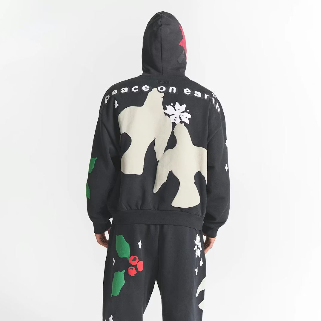 CACTUS PLANT FLEA MARKET X SKIMS HEAVYWEIGHT FLEECE MENS RELAXED ZIP UP HOODIE | ONYX TEDDY BEAR PRINT
