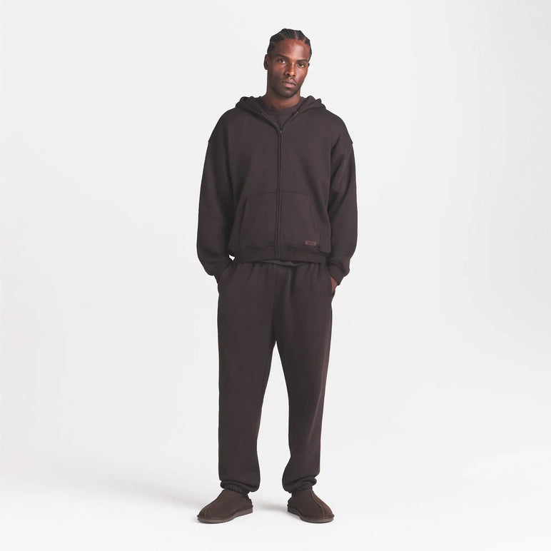 FLEECE LOUNGE MENS RELAXED ZIP UP HOODIE | DARK ROAST