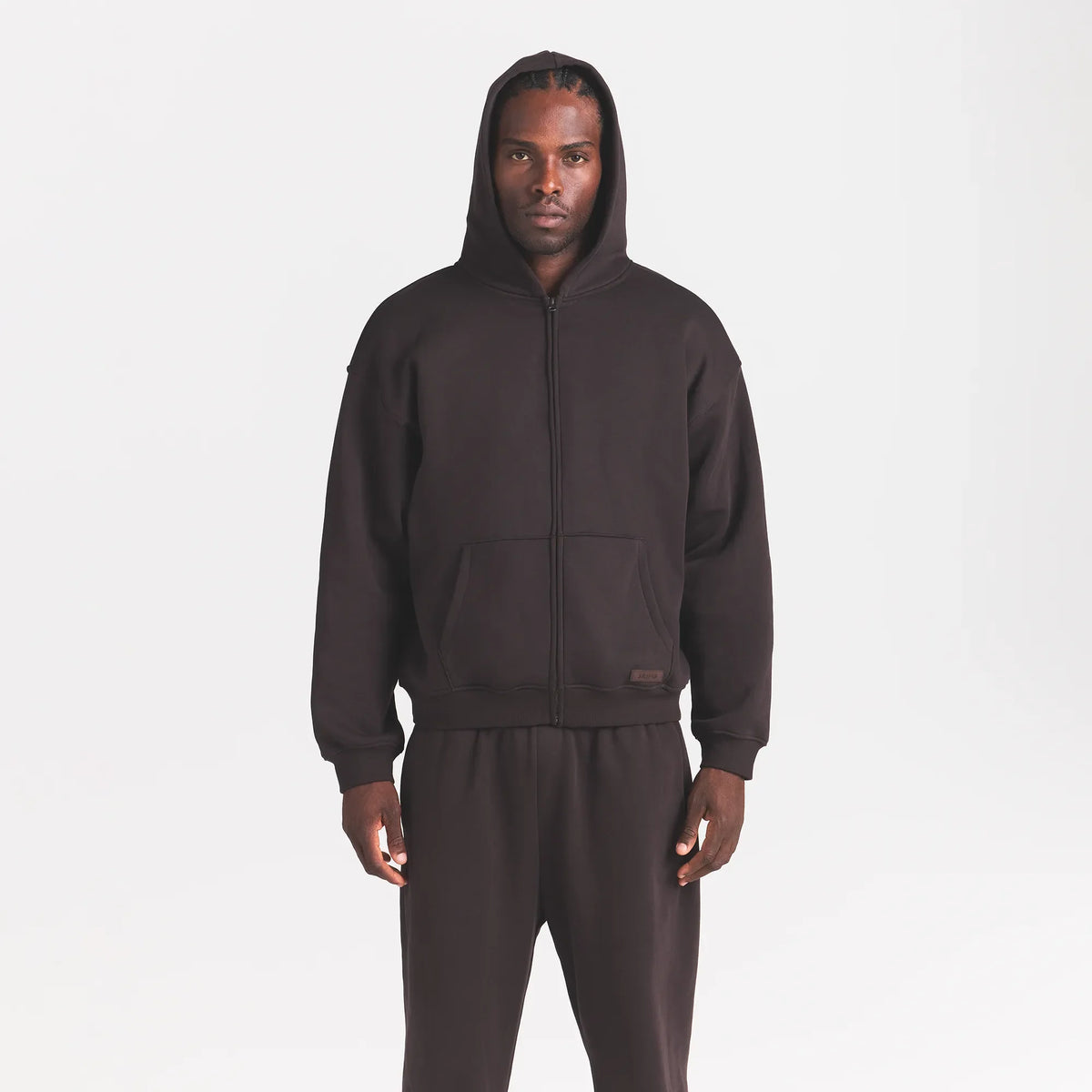 FLEECE LOUNGE MENS RELAXED ZIP UP HOODIE | DARK ROAST