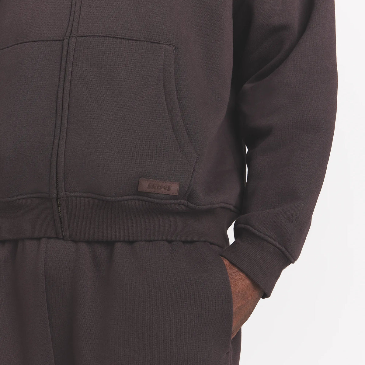 FLEECE LOUNGE MENS RELAXED ZIP UP HOODIE | DARK ROAST
