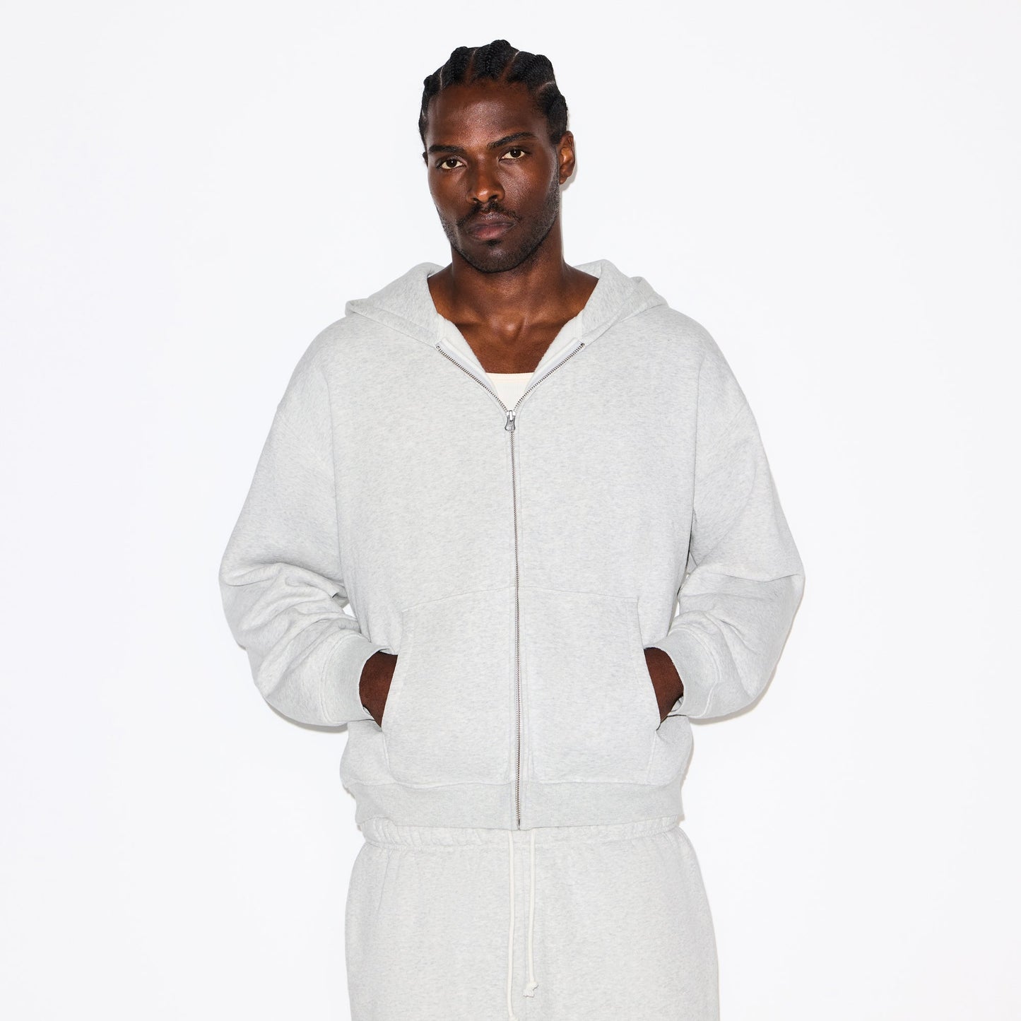 FLEECE LOUNGE MENS RELAXED ZIP UP HOODIE | LIGHT HEATHER GREY