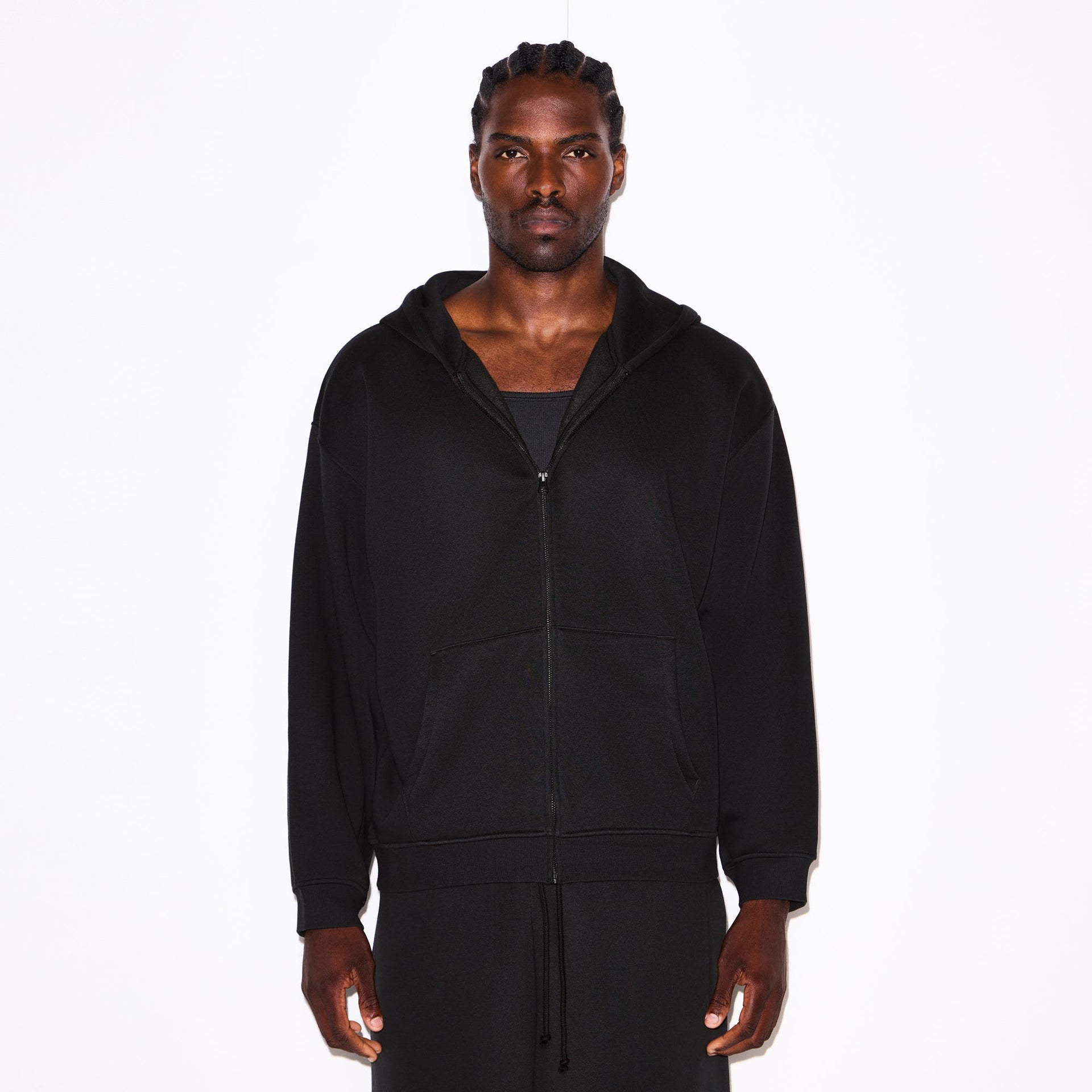 FLEECE LOUNGE MENS RELAXED ZIP UP HOODIE | WASHED ONYX