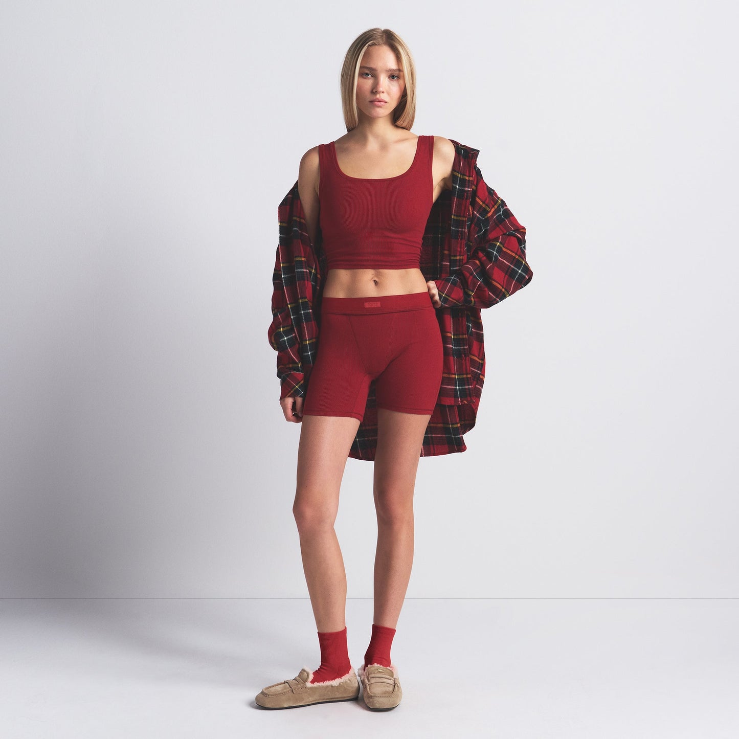 COTTON RIB BOXER | BRICK