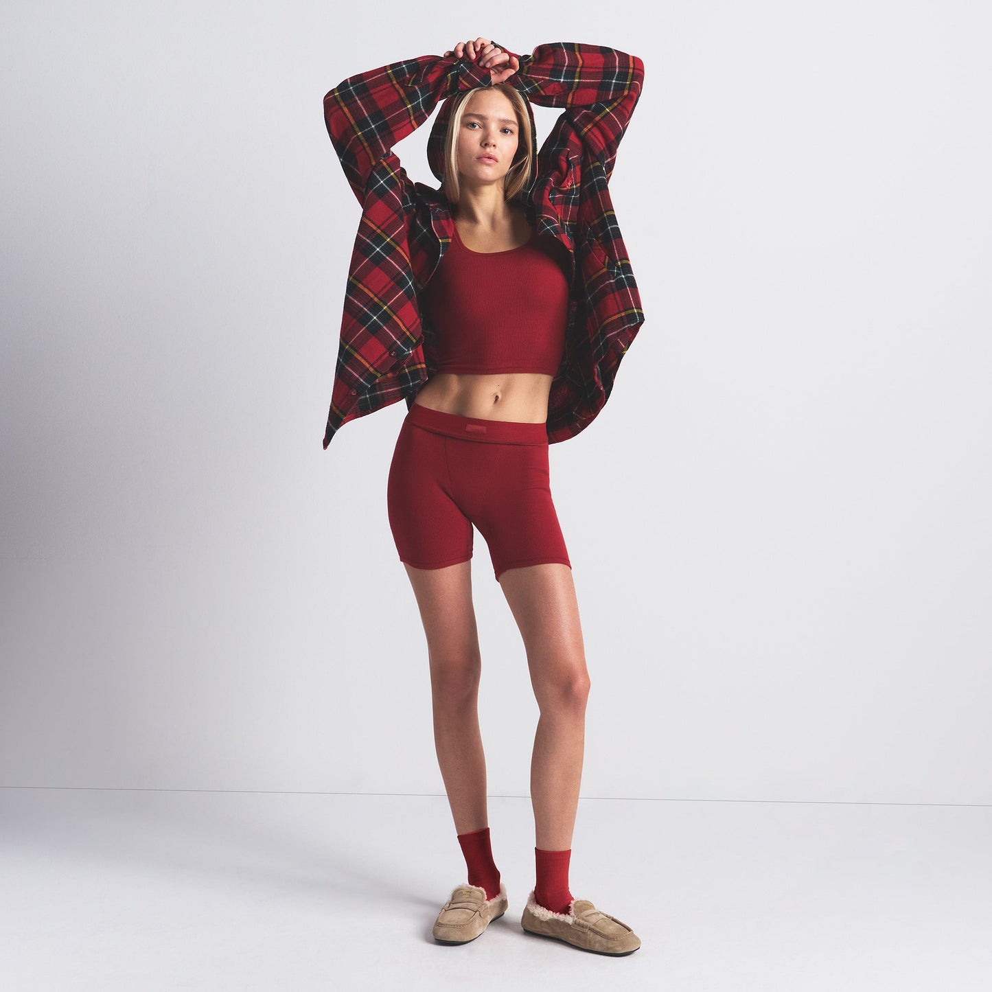 COTTON RIB BOXER | BRICK