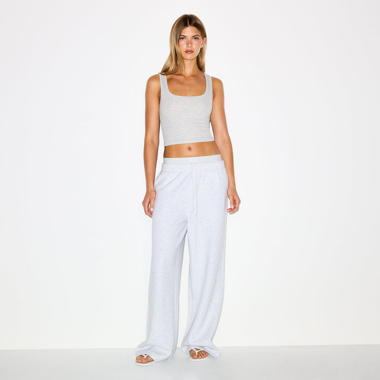 COTTON FLEECE OVERSIZED DOUBLE WAISTBAND PANT | LIGHT HEATHER GREY