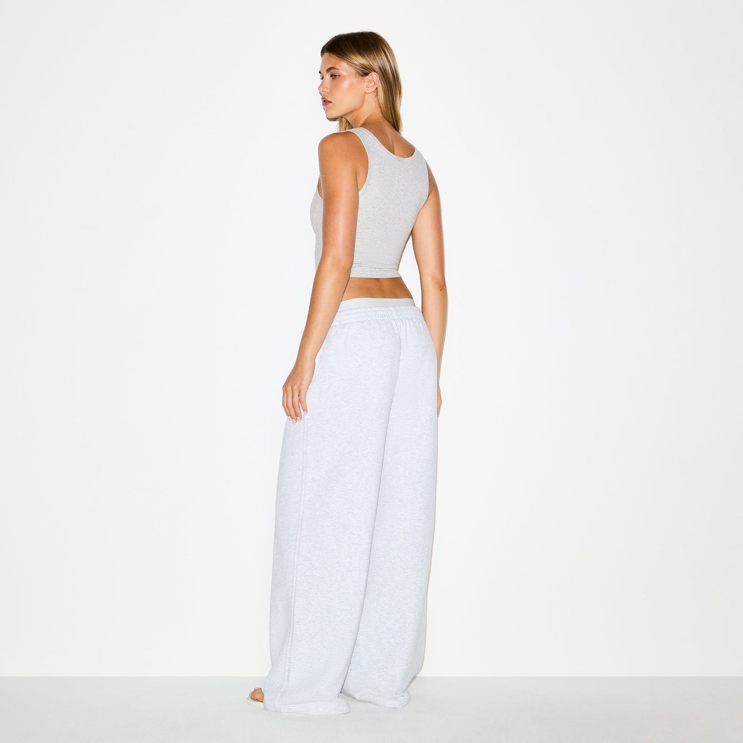 COTTON FLEECE OVERSIZED DOUBLE WAISTBAND PANT | LIGHT HEATHER GREY