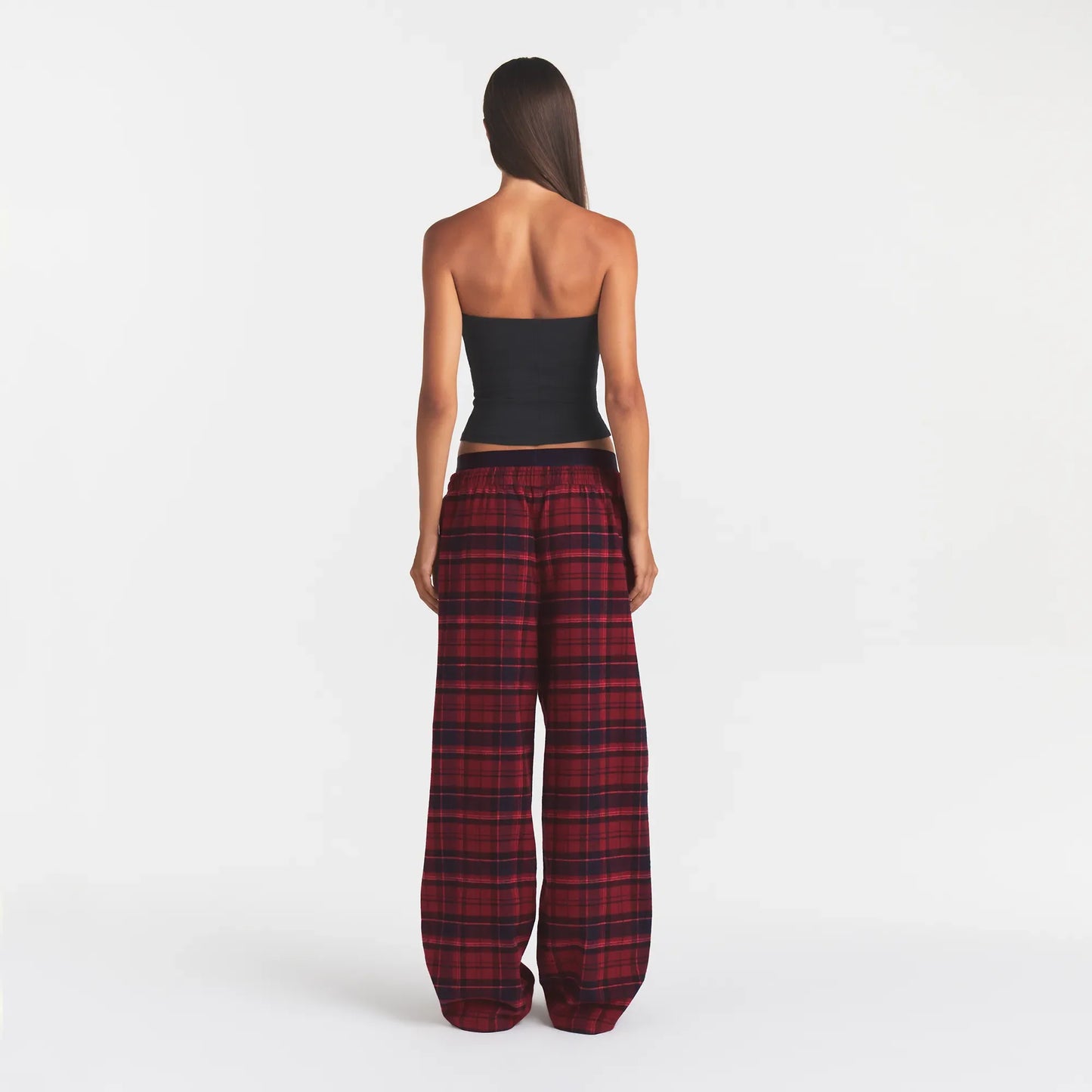 OUTDOOR FLANNEL OVERSIZED DOUBLE WAISTBAND PANT | MERLOT CABIN PLAID