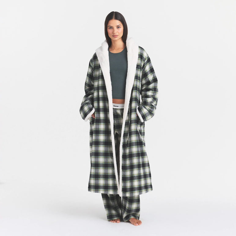 FLANNEL SLEEP PLUSH LINED LONG ROBE | ONYX FESTIVE TARTAN
