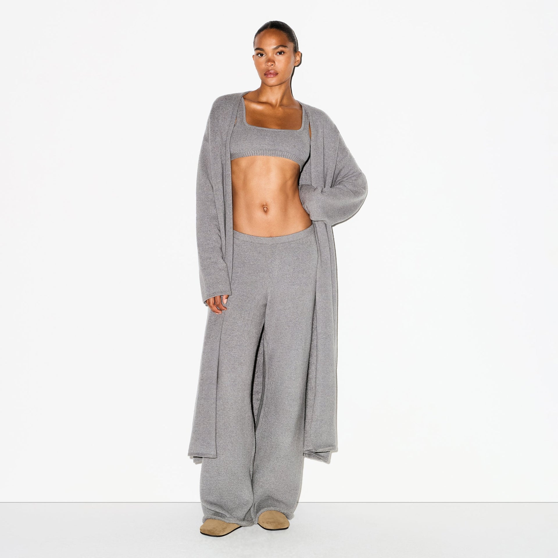 TEXTURED KNIT LONG CARDIGAN | DARK HEATHER GREY