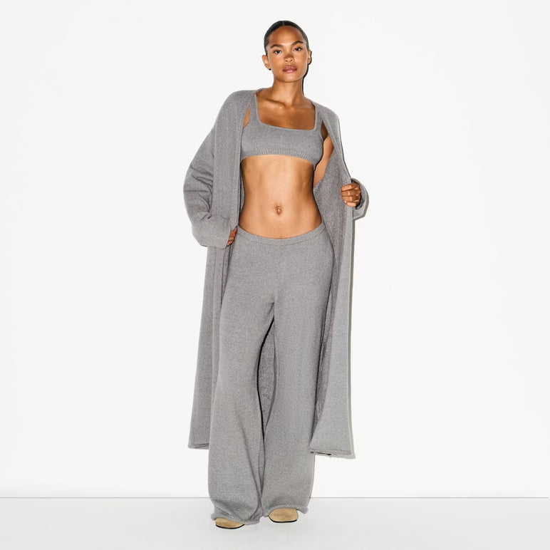 TEXTURED KNIT LONG CARDIGAN | DARK HEATHER GREY