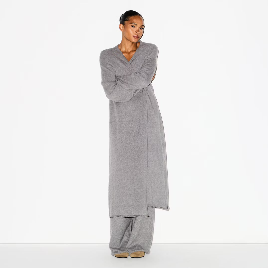TEXTURED KNIT LONG CARDIGAN | DARK HEATHER GREY