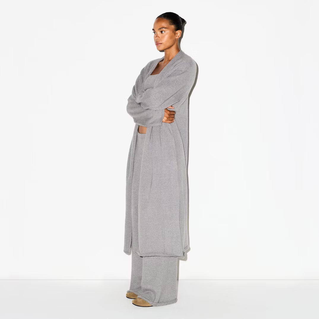 TEXTURED KNIT LONG CARDIGAN | DARK HEATHER GREY