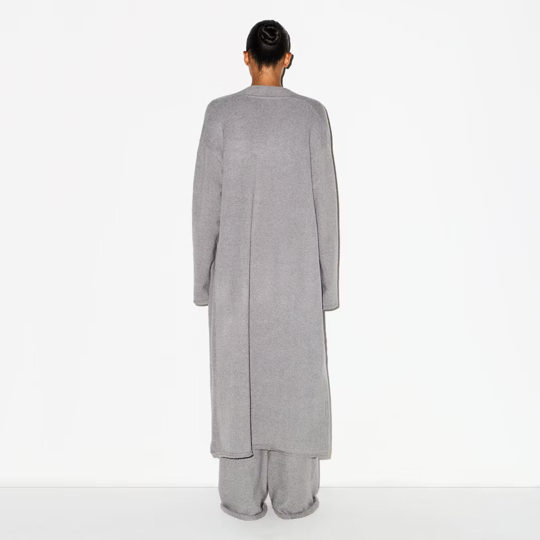 TEXTURED KNIT LONG CARDIGAN | DARK HEATHER GREY