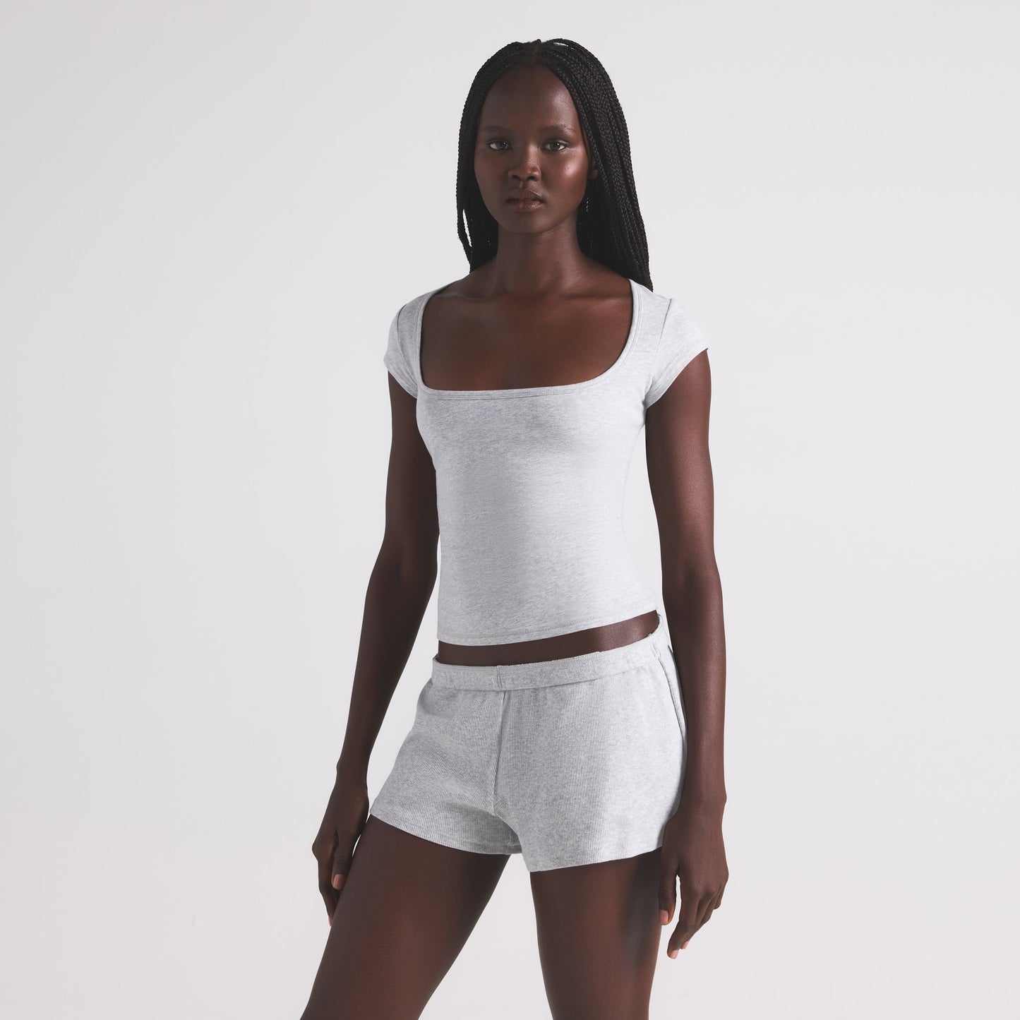 COTTON RIB LOOSE SHORT | LIGHT HEATHER GREY