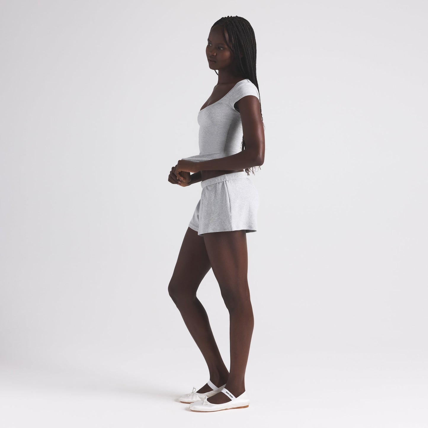 COTTON RIB LOOSE SHORT | LIGHT HEATHER GREY