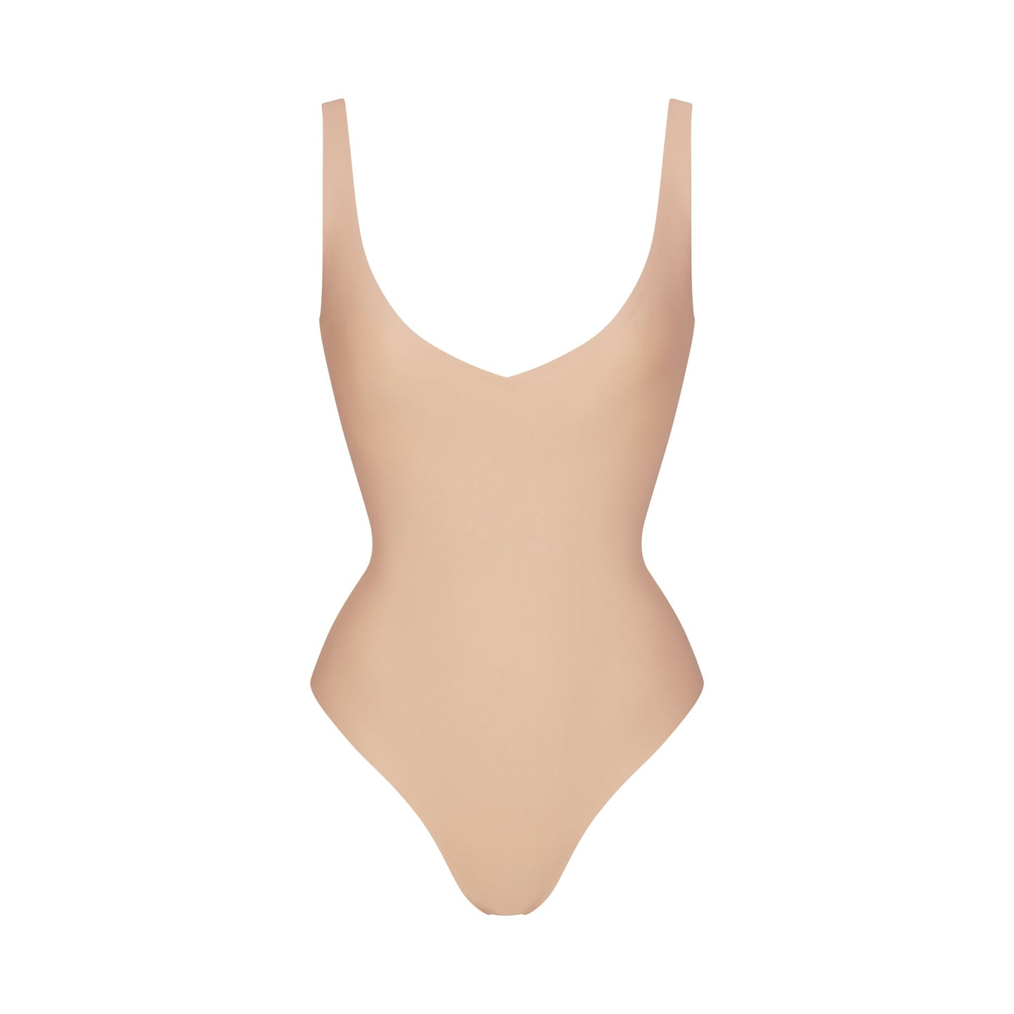 SKIMS BODY UNLINED PLUNGE THONG BODYSUIT | CLAY