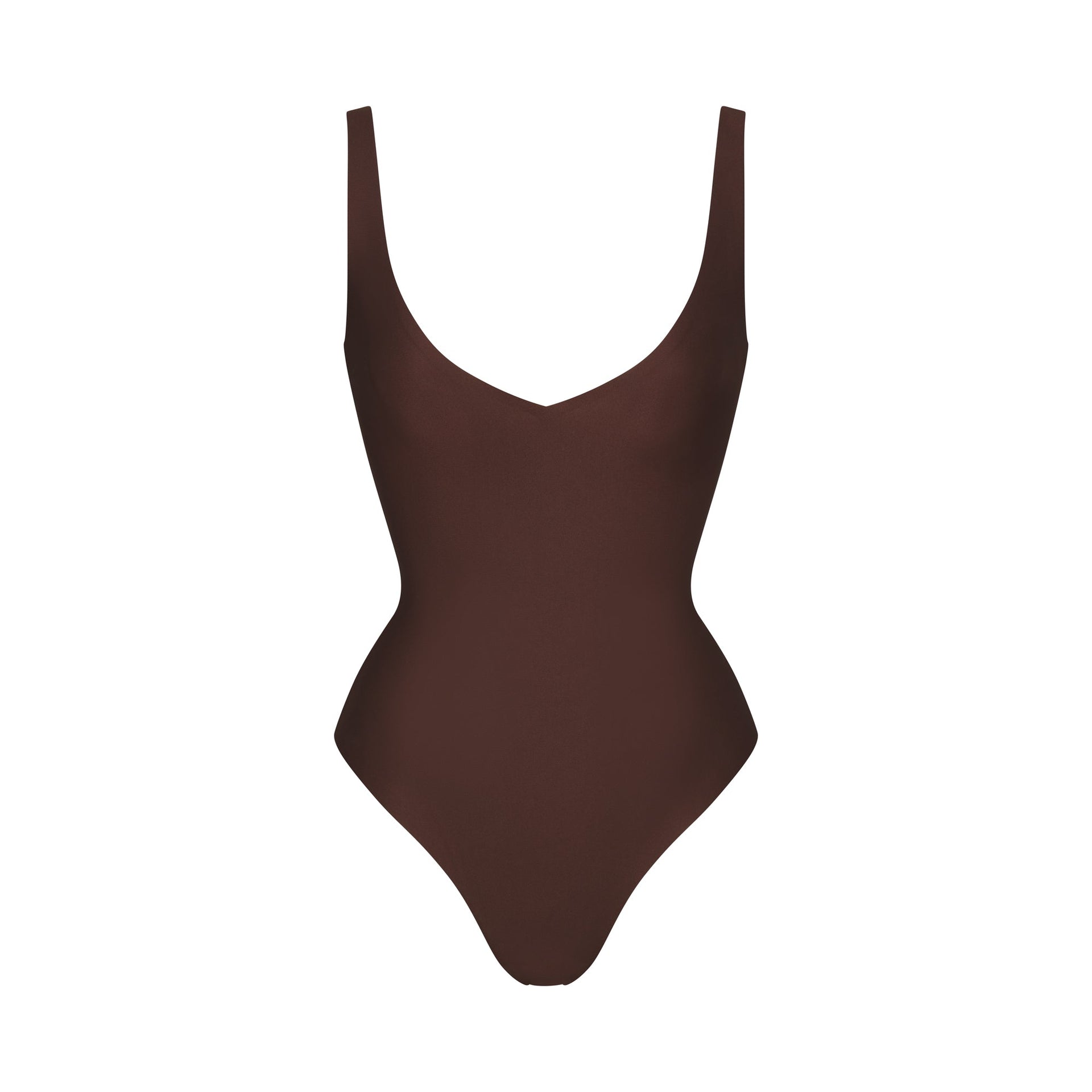 SKIMS BODY UNLINED PLUNGE THONG BODYSUIT | COCOA