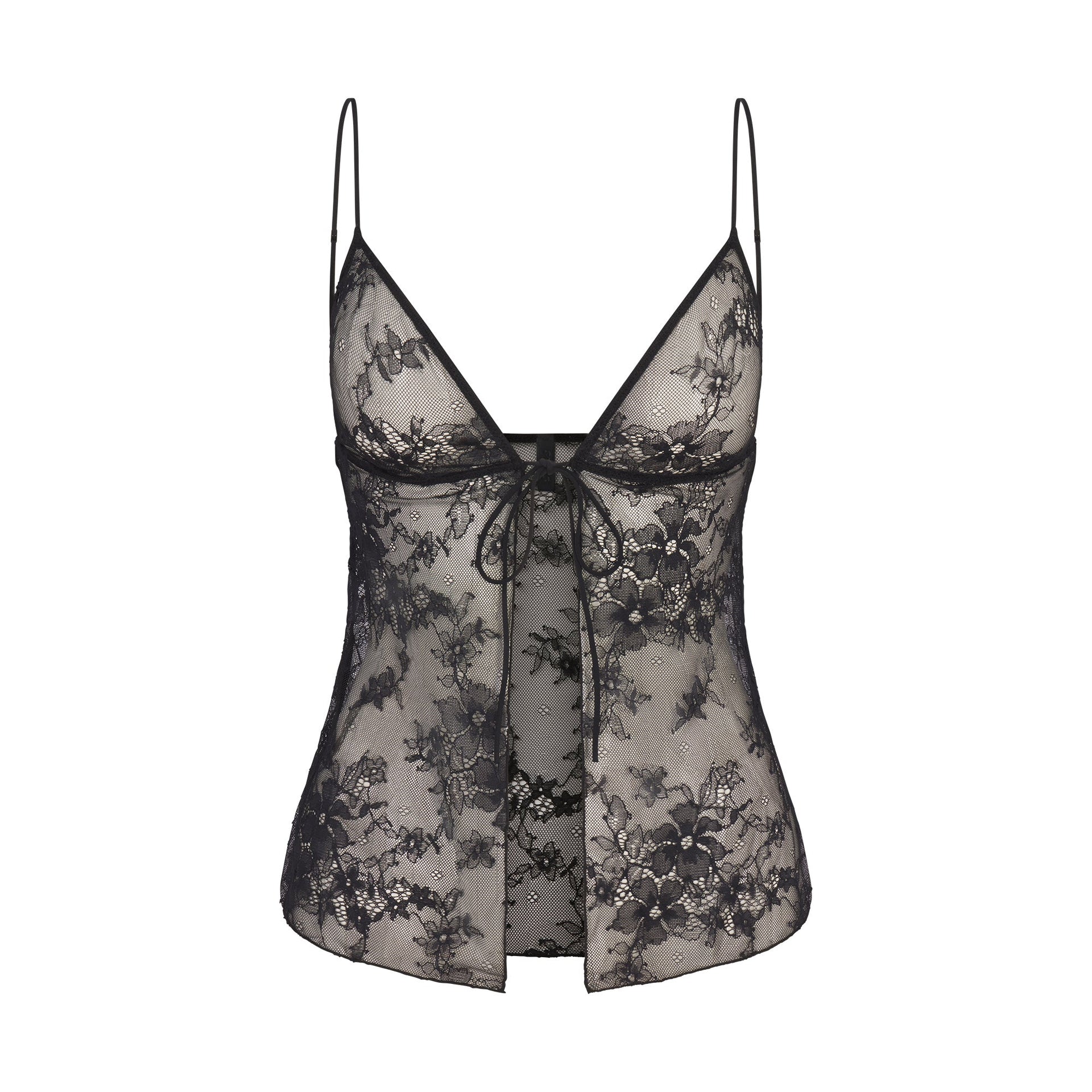 ULTRA FINE LACE TIE FRONT CAMI | ONYX