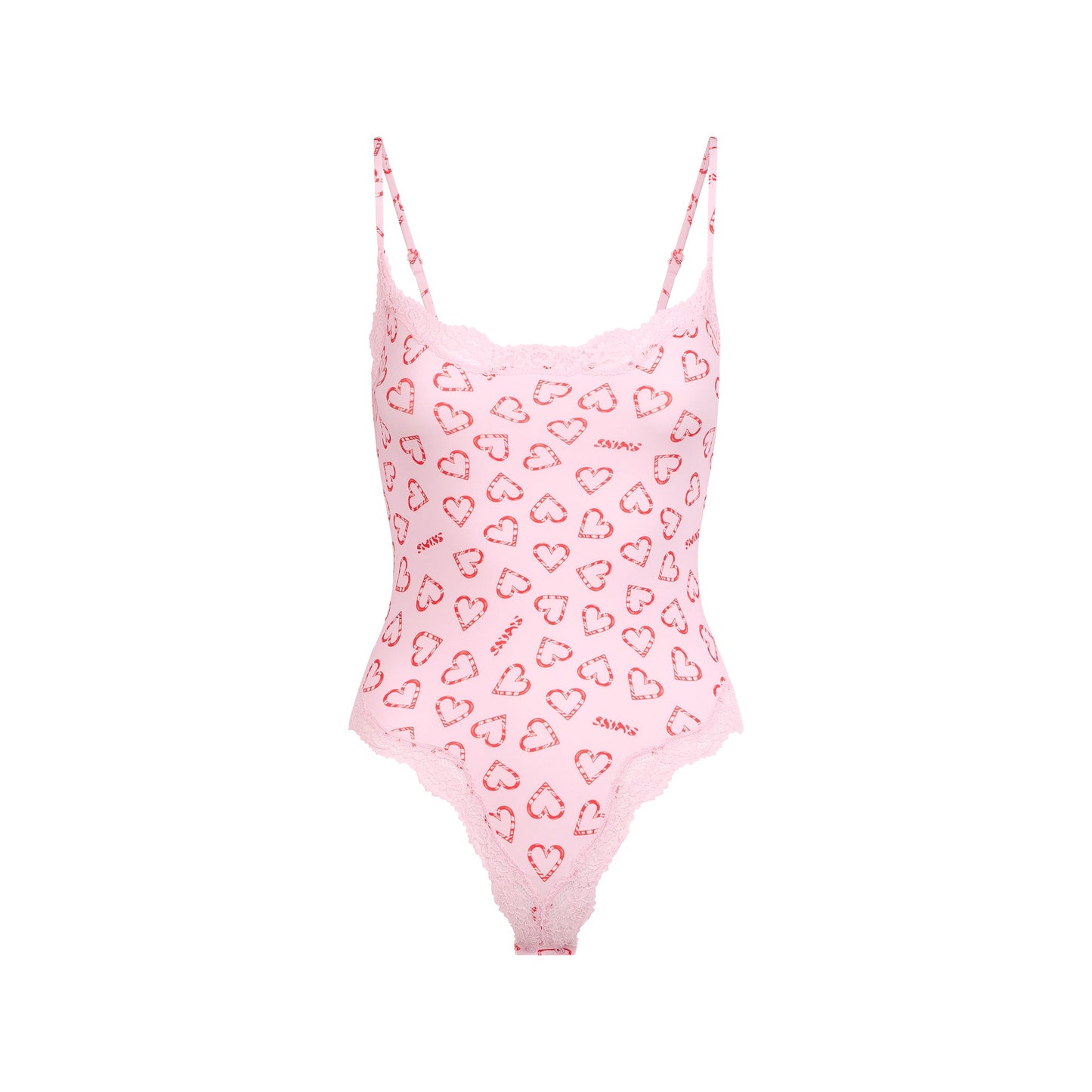 FITS EVERYBODY LACE CAMI BODYSUIT | CHERRY BLOSSOM CANDY HEART PRINT