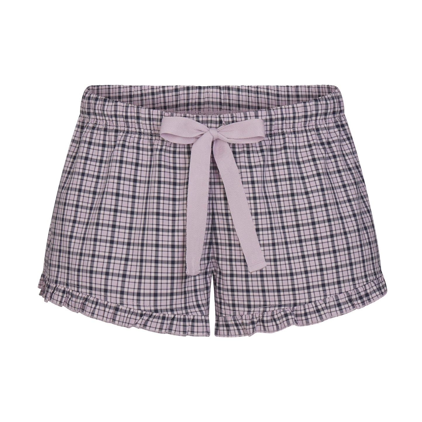 COTTON POPLIN SLEEP RUFFLE SHORT | IRIS MICA NAVY CHECK