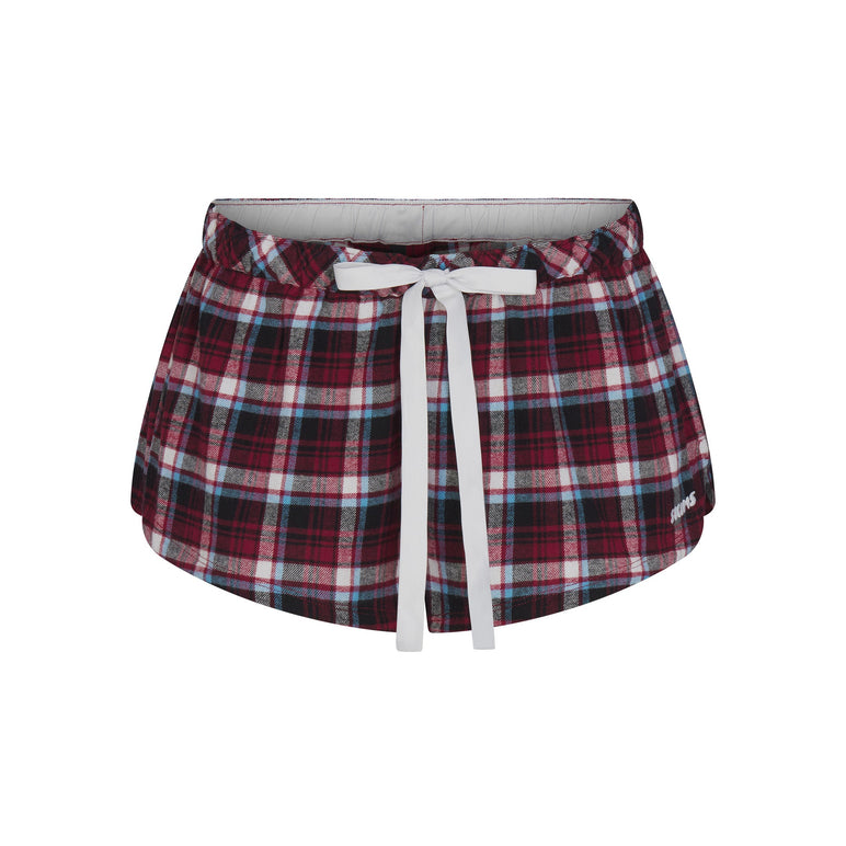 FLANNEL SLEEP DRAWSTRING SHORT | DARK CARDINAL QUARTZ PLAID