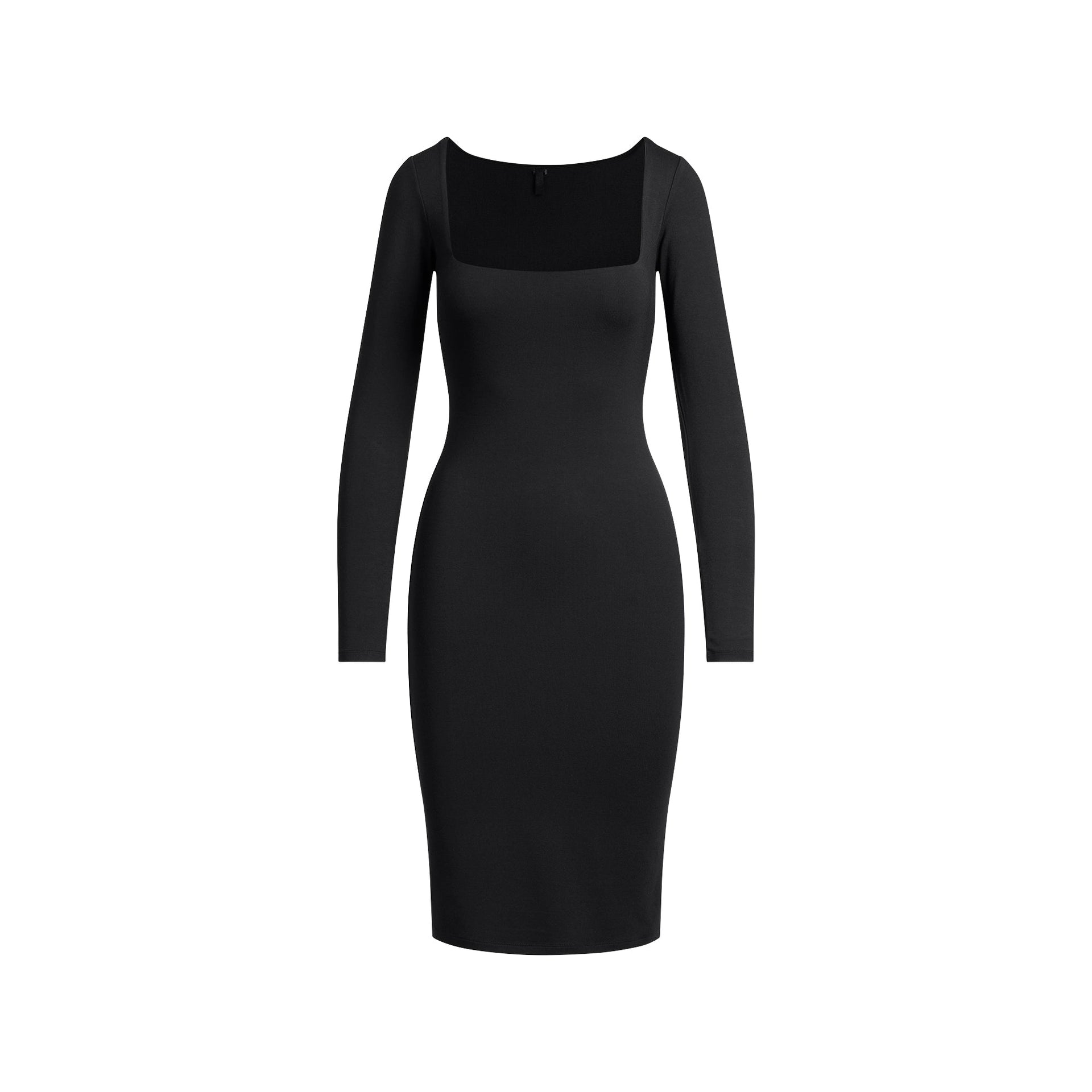 SMOOTH LAYERS SQUARE NECK MIDI DRESS | OBSIDIAN